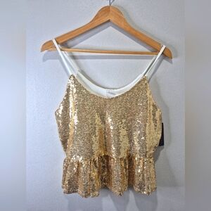 No Boundaries Sequin‎ Cami Tank Top Gold Sleeveless Peplum Party Medium